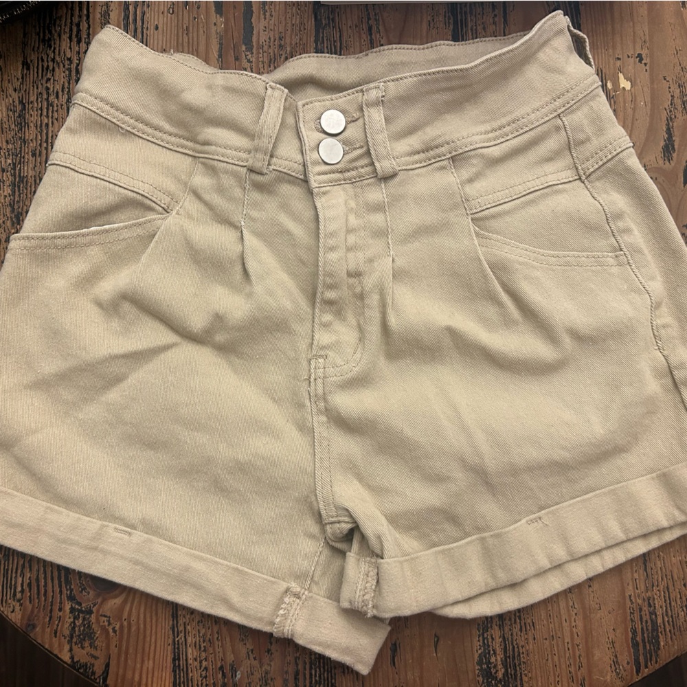 Beige High-Waisted Shorts